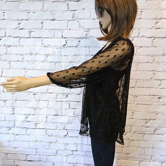 ANNE TAYLOR LOFT, - 3/4 polka dot sheer black blouse - Picture 7 of 9